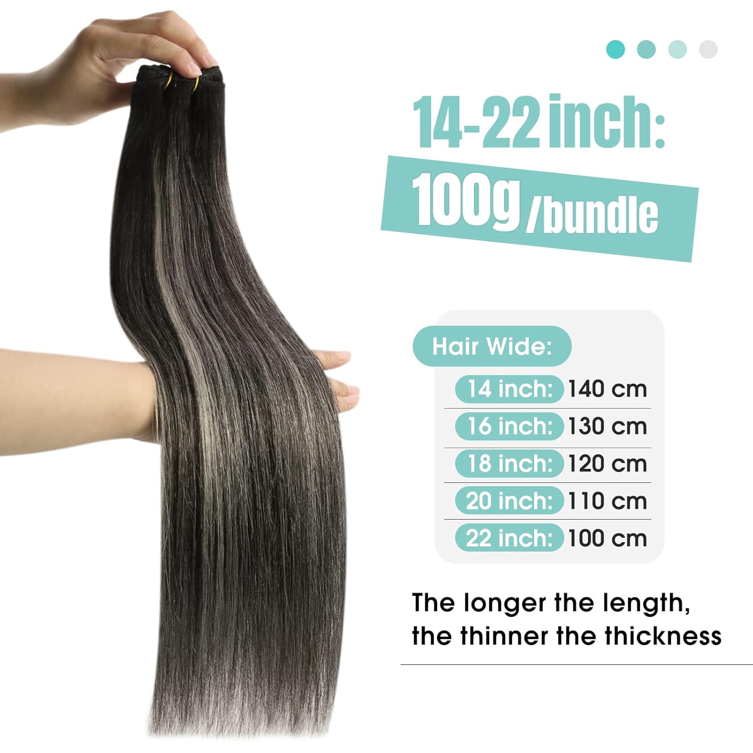 1B Natural Gray Human Hair Sew-In Weft Extensions Sew in Hair Extensions Ombre Black Weft Hair Extensions Human Hair Sew in Real Hair Extensions Blend of Black and Silver with Black Roots Weft Hair.