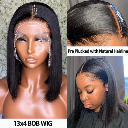 Glueless Brazilian human hair bob wig 8-14inches natural black human hair lace frontal wigs for women