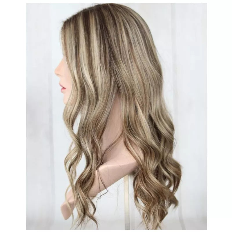Honey Blonde Side Part Highlight Color Russian Human Hair Virgin Jewish Kosher Wigs For White Women