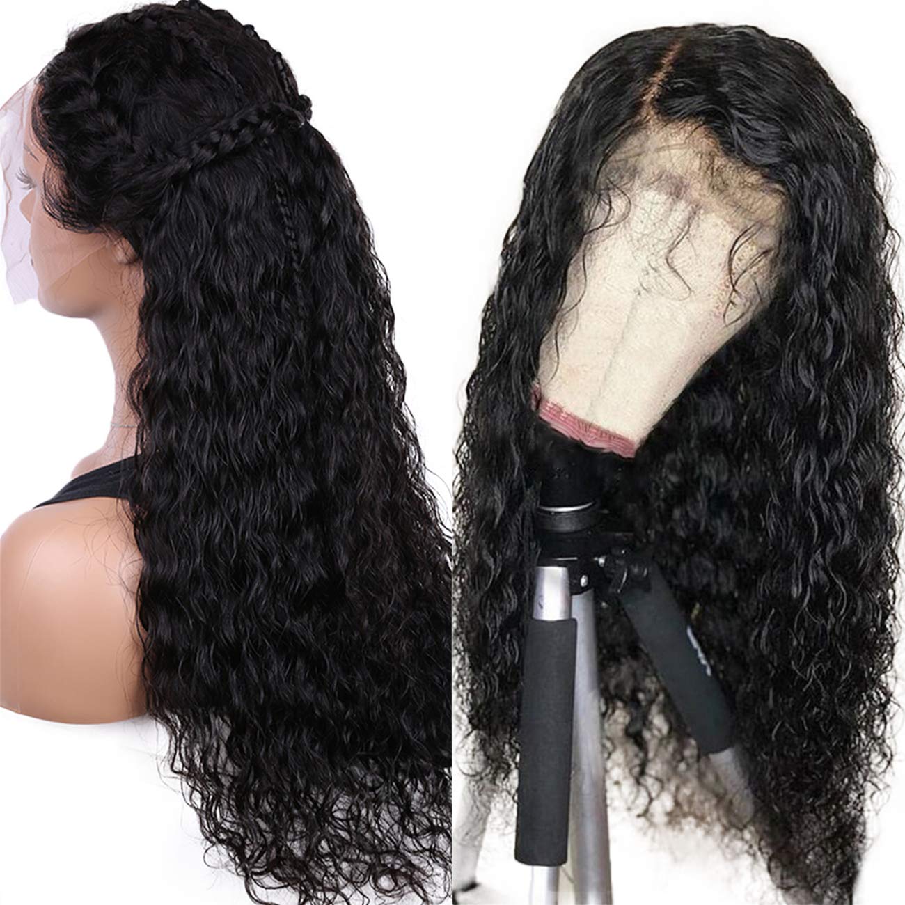 Human Hair Blend Lace Frontal Custom Hand-Tied Hair System Wig with Baby Hair - Loose Curly