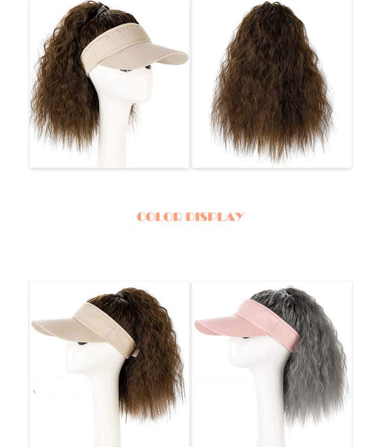 100% Human Hair! Chemo Hat. Ponytail Wig Baseball Cap with Synthetic Hats Long Wavy Hair for Women Daily Party Use