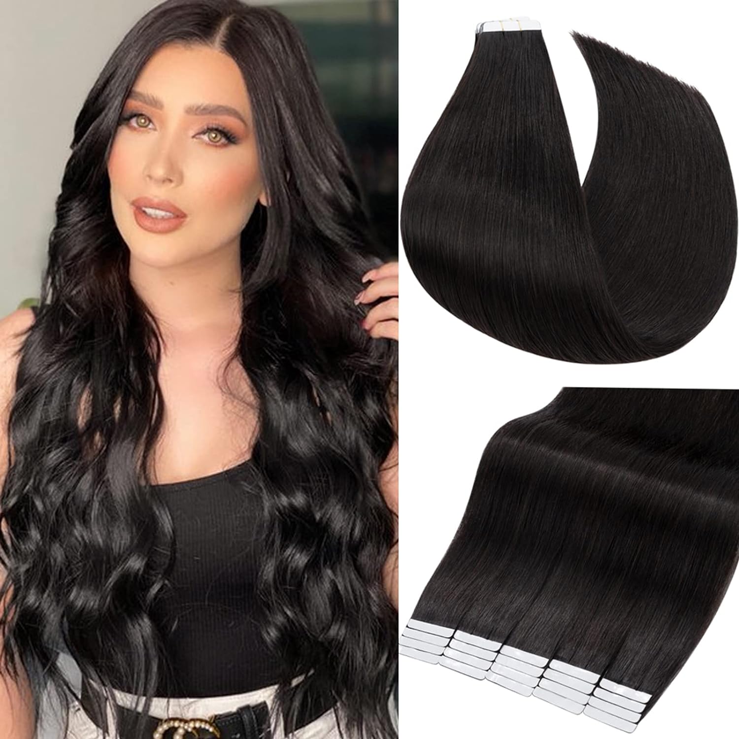 Tape in Hair Extensions Human Hair Natural Black Hair Extensions Tape in Invisible Tape in Extensions Real Human Hair Tape in Seamless Human Hair Extensions 18 Inch #1 40pcs 100g