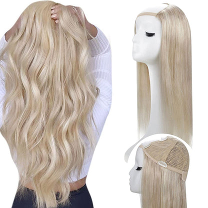 European Straight Clip In Hair Extensions Half Wig Custom Real Human Hair Ready 2 Wear