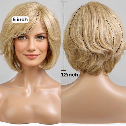 Short Brown Wig for Women with Hair Loss. Comfortable & Natural Looking. Hand-Tied Lace Front Human Hair Wig Layered Bob Wig with Bangs Natural Wig for Daily Use
