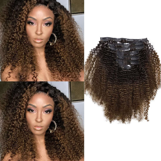 HAIR Ombre Human Hair Extensions 3C 4A Clip in Double Weft Real Remy Human Hair for African American, Natural Black Fading into Light Auburn Beauty Salon Application Near Me - Book Appointment 1.678.663.5298