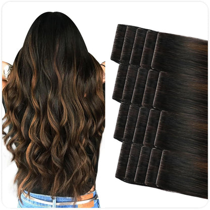 Tape-In Hair Extension Experts in Lilburn | Premium Human Remy Hair - Hand-tied Invisible Tape vs Regular Tape: Which Is Best for You? Pro Invisible Material	Human Hair Extension Length-Long Straight Hair-Invisible Tape in Hair Extensions Human Hair Seamless Injected Hand-Tied Pro Virgin Human Hair Tape Ins Balayage Natural Black to Chestnut Brown 20PCS.Size:18 Inch Color:#P1B/6/T1B Pro Invisible-Book Your Appointment for Invisible Tape Hair Extensions Now! Call 1.678.663.5298"