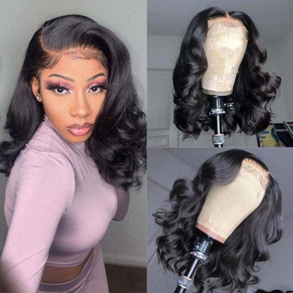 Natural Hairline 100% human Virgin hair Glueless Body Wave Wig in 16 Inch length