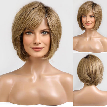 Short Brown Wig for Women with Hair Loss. Comfortable & Natural Looking. Hand-Tied Lace Front Human Hair Wig Layered Bob Wig with Bangs Natural Wig for Daily Use