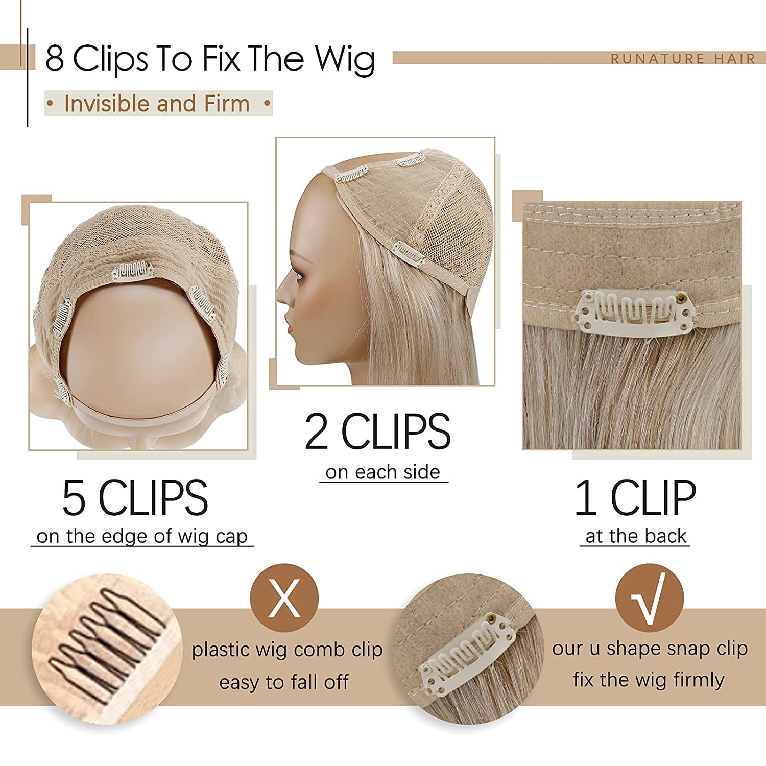 European Straight Clip In Blonde Hair Extensions Half Wig Custom Real Human Hair Ready 2 Wear