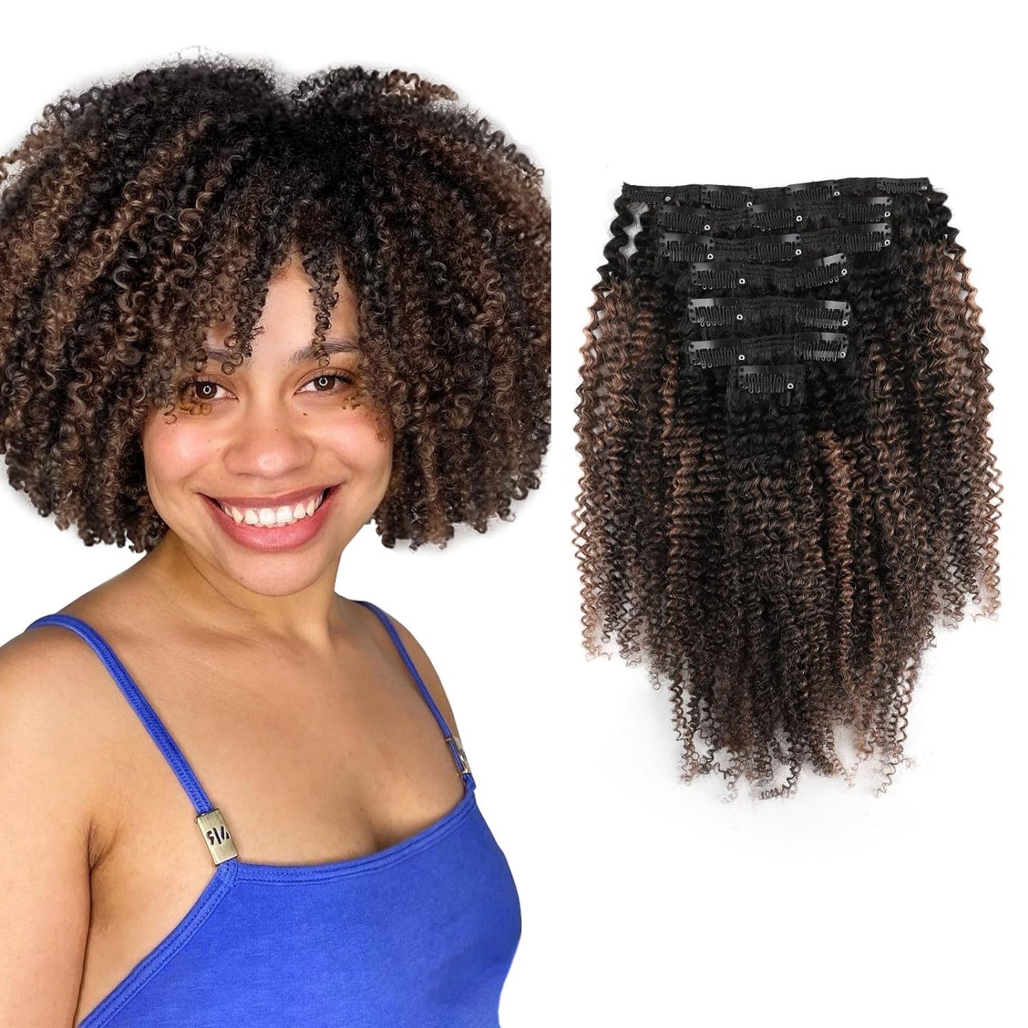 HAIR Ombre Human Hair Extensions 3C 4A Clip in Double Weft Real Remy Human Hair for African American, Natural Black Fading into Light Auburn Beauty Salon Application Near Me - Book Appointment 1.678.663.5298