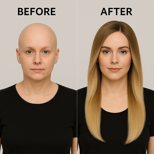 Hair_Restoration_Transformation__Before_After non-surgical hair replacement Atlanta Hair Loss Treatment Center Cranial Prosthesis: Ombre Blonde Hair Enhancement System call salon for service 1-678-663-5298
