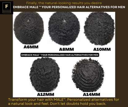 Embrace MALE HAIR Afro Curl Toupee For Black Men Brazilian Remy Human Hair Full Poly African American Human Hair System THIN SKIN Man Weave Balding Mens Custom Hair Unit