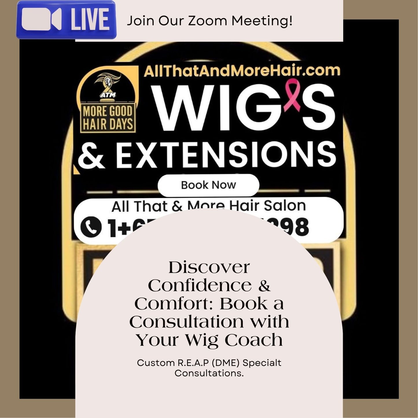 Discover Confidence & Comfort: Book a Consultation with Your Wig Coach for Custom R.E.A.P (DME) Specialty Wig - Tailored Solutions for Cancer, Alopecia (L65.9) & Hair Loss