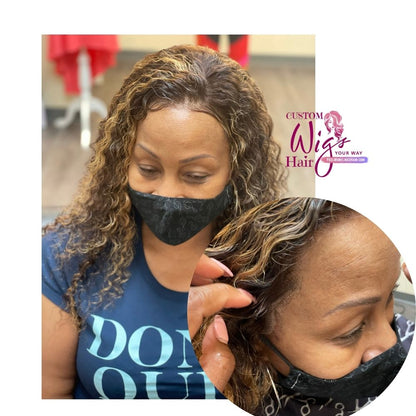 18" Firstina Divine Custom Handmade  Precolored Wavy Premium 100% Human Hair Medical Grade Hair System Wig