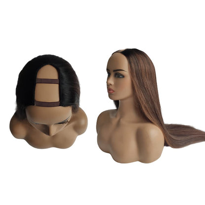 Straight U-Part Wig Protective Style | Custom Color Ombre Highlighted Brown
