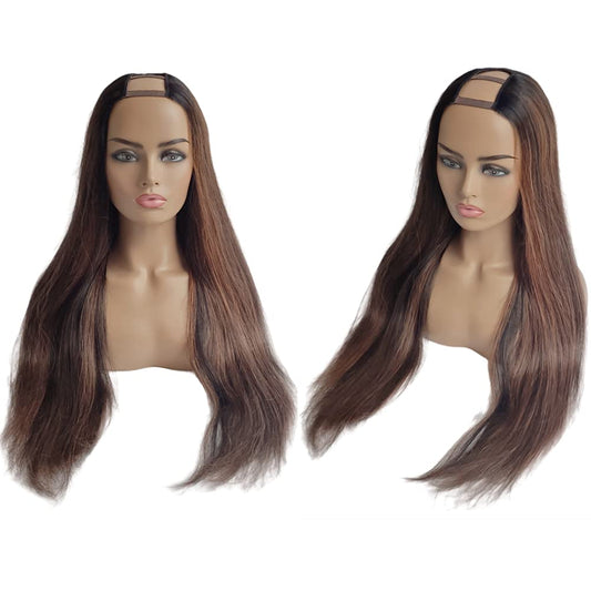 Straight U-Part Wig Protective Style | Custom Color Ombre Highlighted Brown