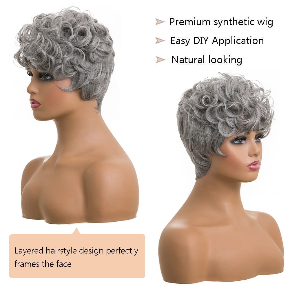 Shop Short Pixie Cut Curly Synthetic Wig Color-Grey Firstina Hair Replacement Short Pixie Cut Wig for Black Women Pixie Cut Wig with  Bangs Short Curly Wigs for Black Women Natural Wavy Layered Pixie Wig for African Hair Color different hair loss hairpiece hair replacement system products including men’s toupees, women’s wigs, toppers and hair extensions, wholesalers, including online shop owners, salon owners, hair stylists regional wig and hair system hairpieces distributors.feelmorelikeuhair.com