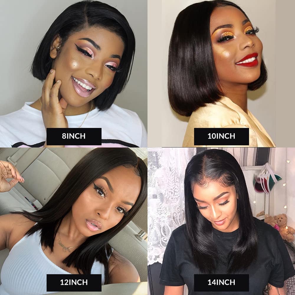 In stock🔥Custom Natural looking Short Bob Wig Best Glueless Ready 2 Wear Brazilian human hair  8-14inches natural black human hair lace frontal wigs for women