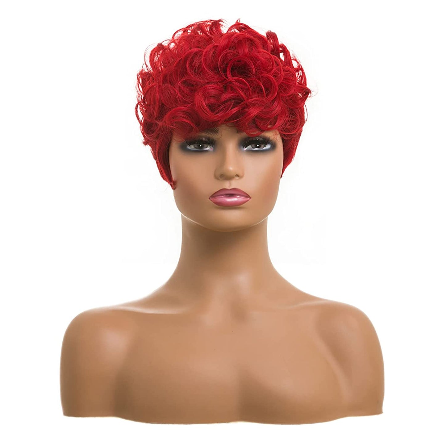 Elegant Red Pixie Cut Wig with Bangs Natural Wavy Synthetic Hair