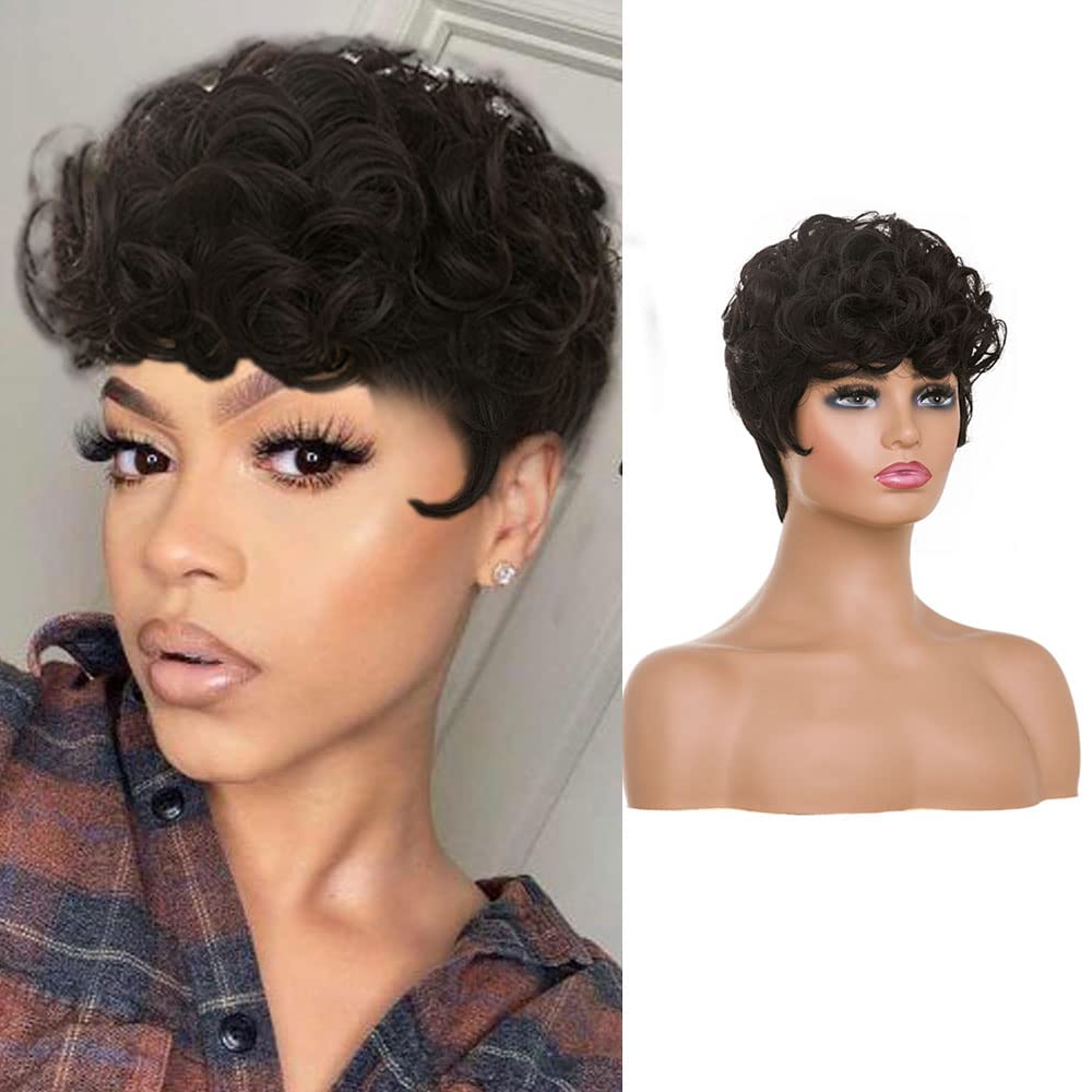 Shop Short Pixie Color Curly-Dark Brown Synthetic Wig Hair Replacement Short Pixie Cut Wig for Black Women Pixie Cut Wig with  Bangs Short Curly Wigs for Black Women Natural Wavy Layered Pixie Wig for African Hair Color different hair loss hairpiece hair replacement system products including men’s toupees, women’s wigs, toppers and hair extensions, wholesalers, including online shop owners, salon owners, hair stylists regional wig and hair system hairpieces distributors. feelmorelikeuhair.com