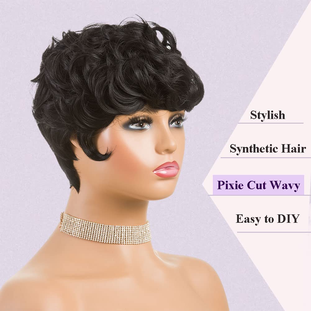 Shop Short Pixie Cut Wavy Synthetic Wig Color-Black Firstina Hair Replacement Short Pixie Cut Wig for Black Women Pixie Cut Wig with  Bangs Short Curly Wigs for Black Women Natural Wavy Layered Pixie Wig for African Hair Color different hair loss hairpiece hair replacement system products including men’s toupees, women’s wigs, toppers and hair extensions, wholesalers, including online shop owners, salon owners, hair stylists regional wig and hair system hairpieces distributors.feelmorelikeuhair.com