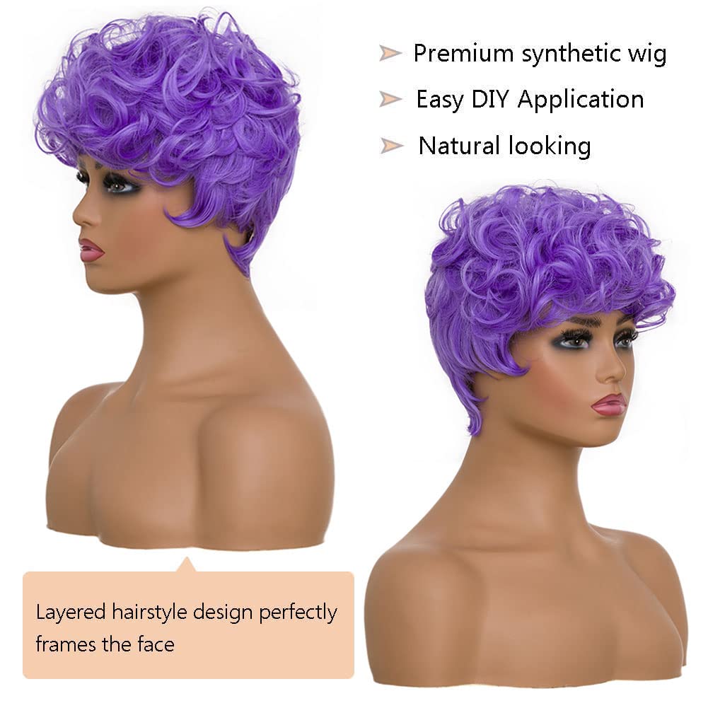 Shop Short Pixie Cut Curly Synthetic Wig Color-Light Purple Firstina Hair Replacement Short Pixie Cut Wig for Black Women Pixie Cut Wig with  Bangs Short Curly Wigs for Black Women Natural Wavy Layered Pixie Wig for African Hair Color different hair loss hairpiece hair replacement system products including men’s toupees, women’s wigs, toppers and hair extensions, wholesalers, including online shop owners, salon owners, hair stylists regional wig and hair system hairpieces distributors.feelmorelikeuhair.com