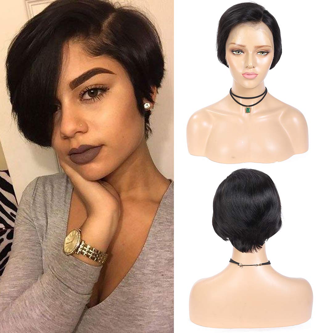 Custom-Made Human Hair Pixie Cut Wig Short Bob Soft Straight