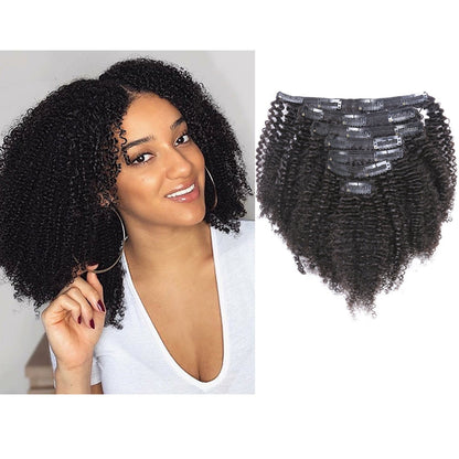 Coarse Yaki Curly Clip in Hair Extensions Natural Human Hair 3C 4A Afro (Natural black #1B)