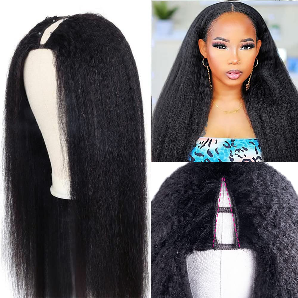 Upgraded Protective Style Custom Wig | No Leave Out Clip in Half Wig Thin Lace Front Virgin Brazilian Kinky Straight Hair Human Hair Wigs Natural Color 14 - 26 inch Yaki Straight