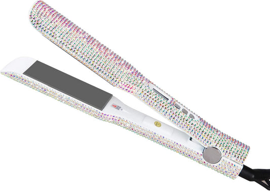 Crystal Diamond Bling White Titanium Flat Iron Hair Straightener