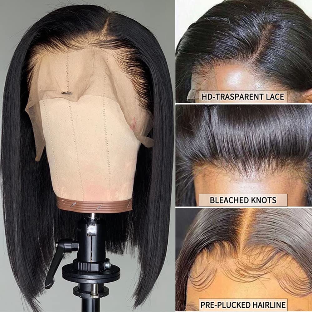 Brazilian human hair bob wig 8-14inches natural black human hair lace frontal wigs for women