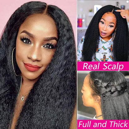 Upgraded Protective Style Custom Wig | No Leave Out Clip in Half Wig Thin Lace Front Virgin Brazilian Kinky Straight Hair Human Hair Wigs Natural Color 14 - 26 inch Yaki Straight