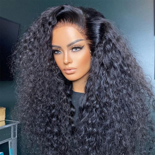 13x6 Transparent Lace Front Wigs Human Hair Curly Human Hair Wigs for Black Women 200% Density Glueless Lace Frontal Wigs Brazilian Virgin Human Hair Pre Plucked Bleached Knots Curly Wigs (20-32inch)