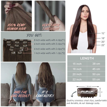 Straight Clip In Human Hair Extensions