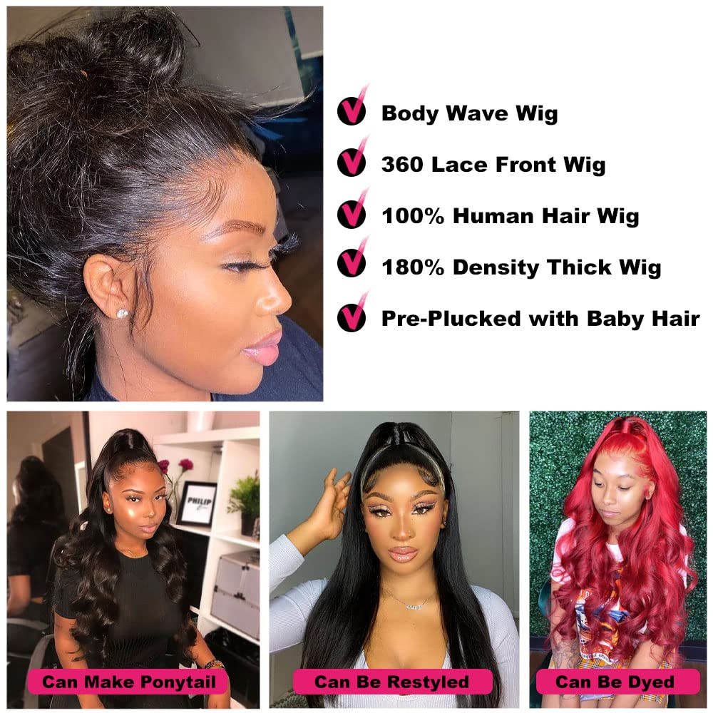 Ready 2 Wear Custom Full 360 Lace Front wigs Human Hair Pre Plucked, 18 Inch 360 Lace Front Wigs Human Hair Wigs For Black Women, HD Transparent Body Wave 360 Lace Frontal Wigs Human Hair Can Make High Ponytail & #highBuns