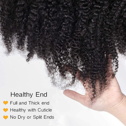 Coarse Yaki Curly Clip in Hair Extensions Natural Human Hair 3C 4A Afro (Natural black #1B)