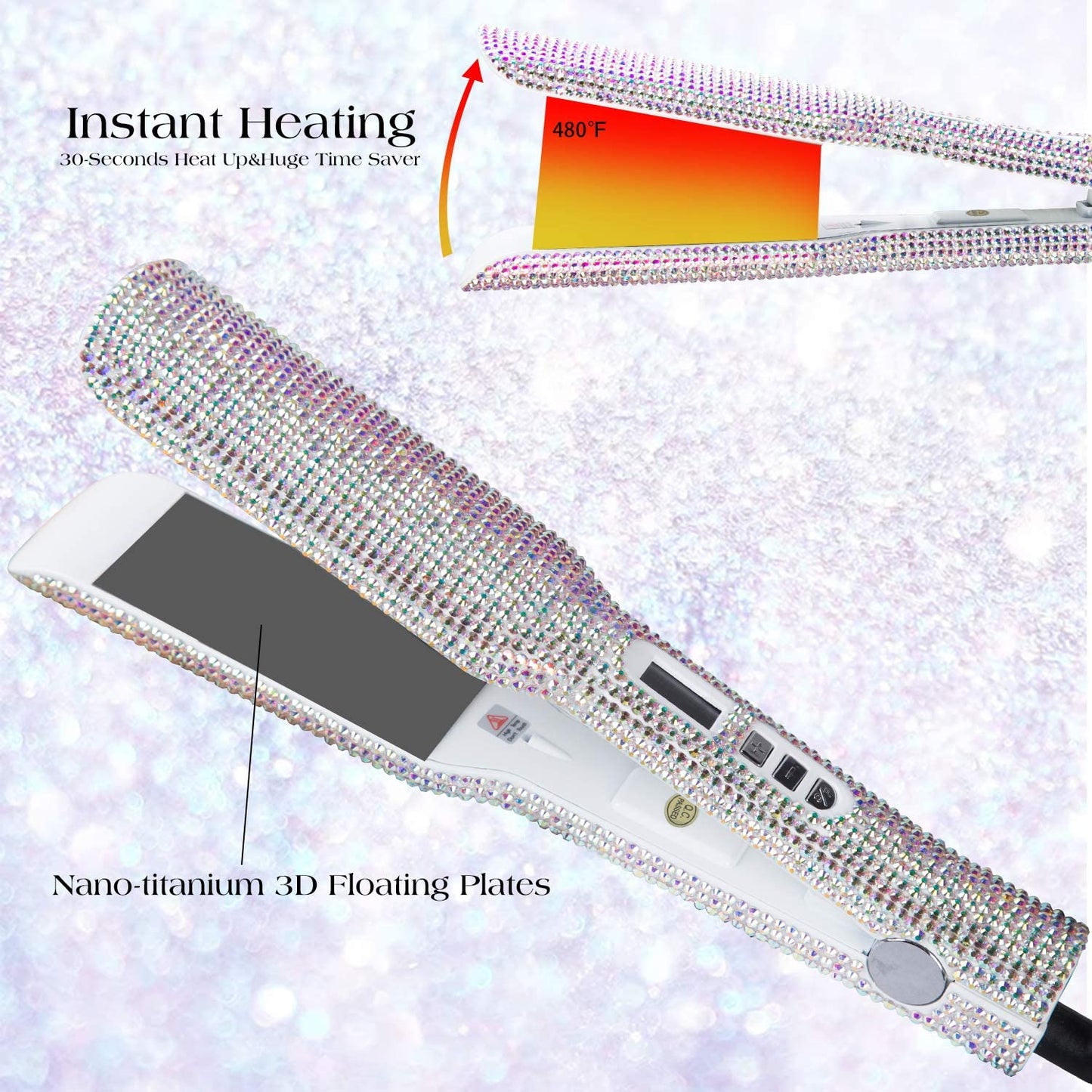 Crystal Diamond Bling White Titanium Flat Iron Hair Straightener