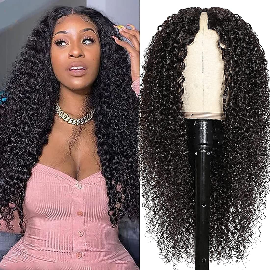 Upgraded Protective Style Custom Wig | No Leave Out Clip in Half Wig Thin Lace Front Virgin Brazilian Jerry Curly Hair Human Hair Wigs With Baby Hair 150% Density Natural Color 14 - 24 inch