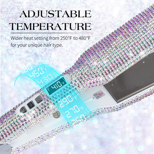 Crystal Diamond Bling White Titanium Flat Iron Hair Straightener