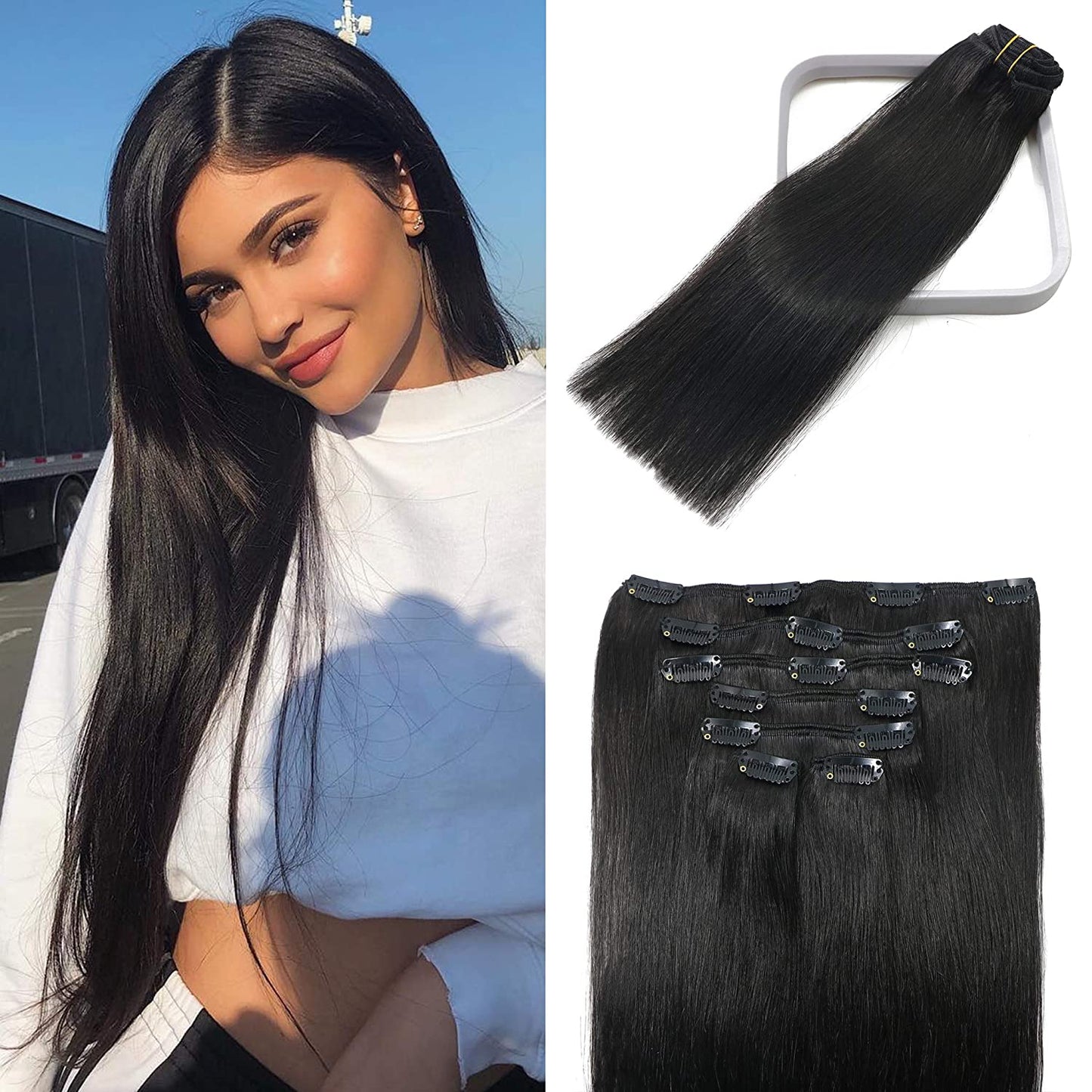 Clip in Hair Extensions Human Hair Naturl Black Hair Extensions For Women 