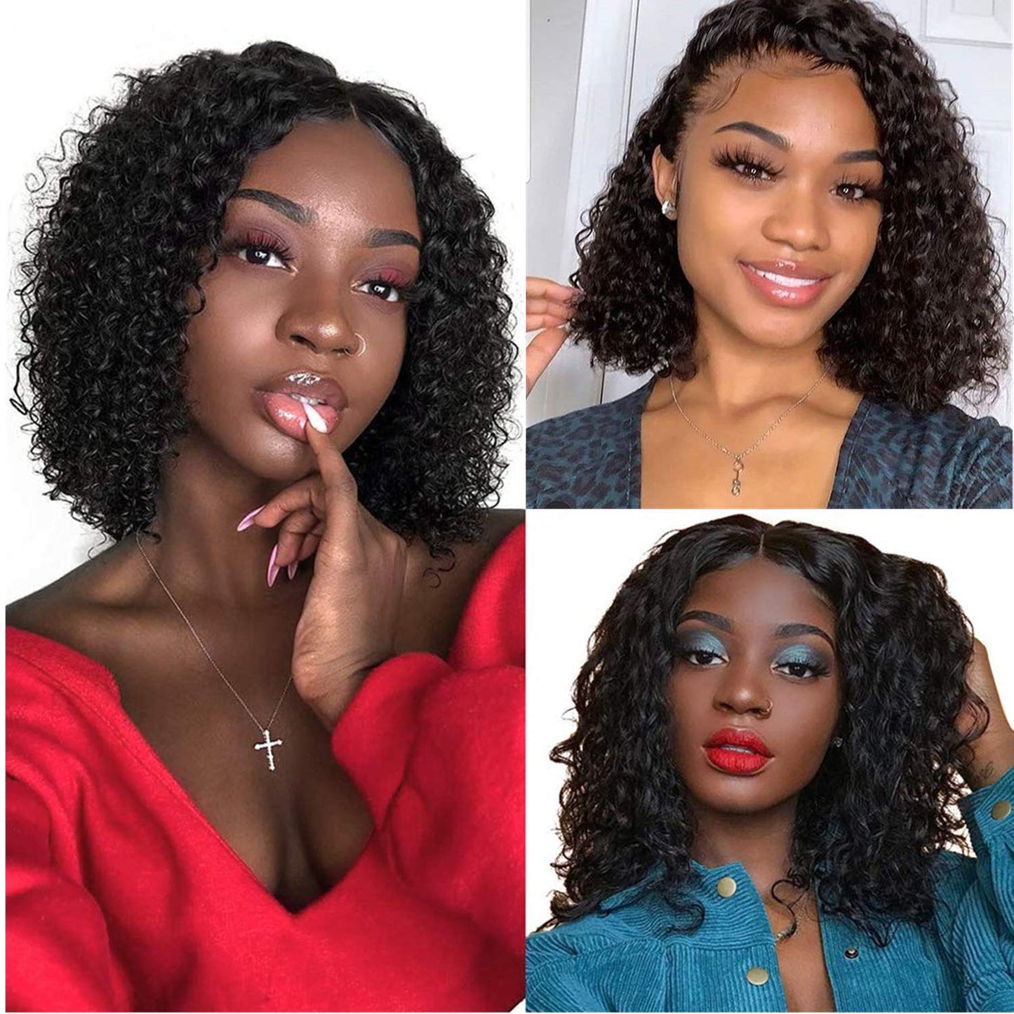short bob wigs 4x4 lace closure wigs brazilian curly wave Lace Front wigs human hair curly bob wigs for black women 150% Density Pre Plucked with...