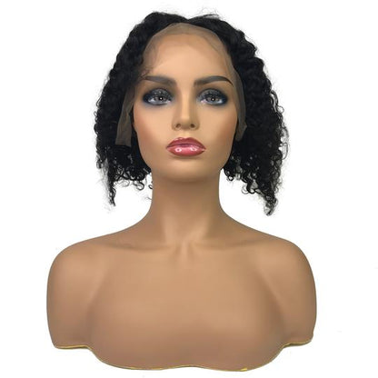 Custom Remy Jerry Curl 13"X 4"Lace Frontal Bob Wig Natural