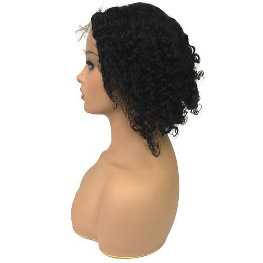 Custom Remy Jerry Curl 13"X 4"Lace Frontal Bob Wig Natural