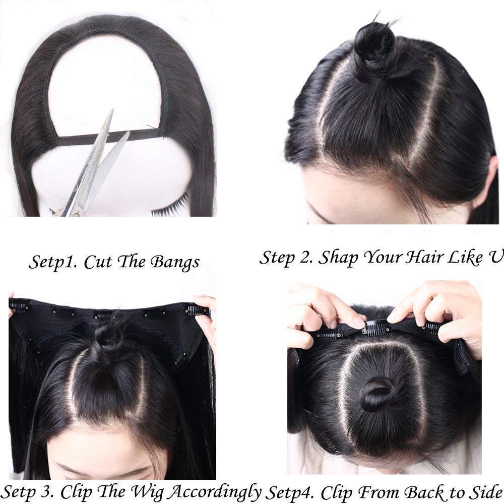 4 Clips U Part Wig Synthetic Hair Extension Clip in Half Wig Cap Hairpiece