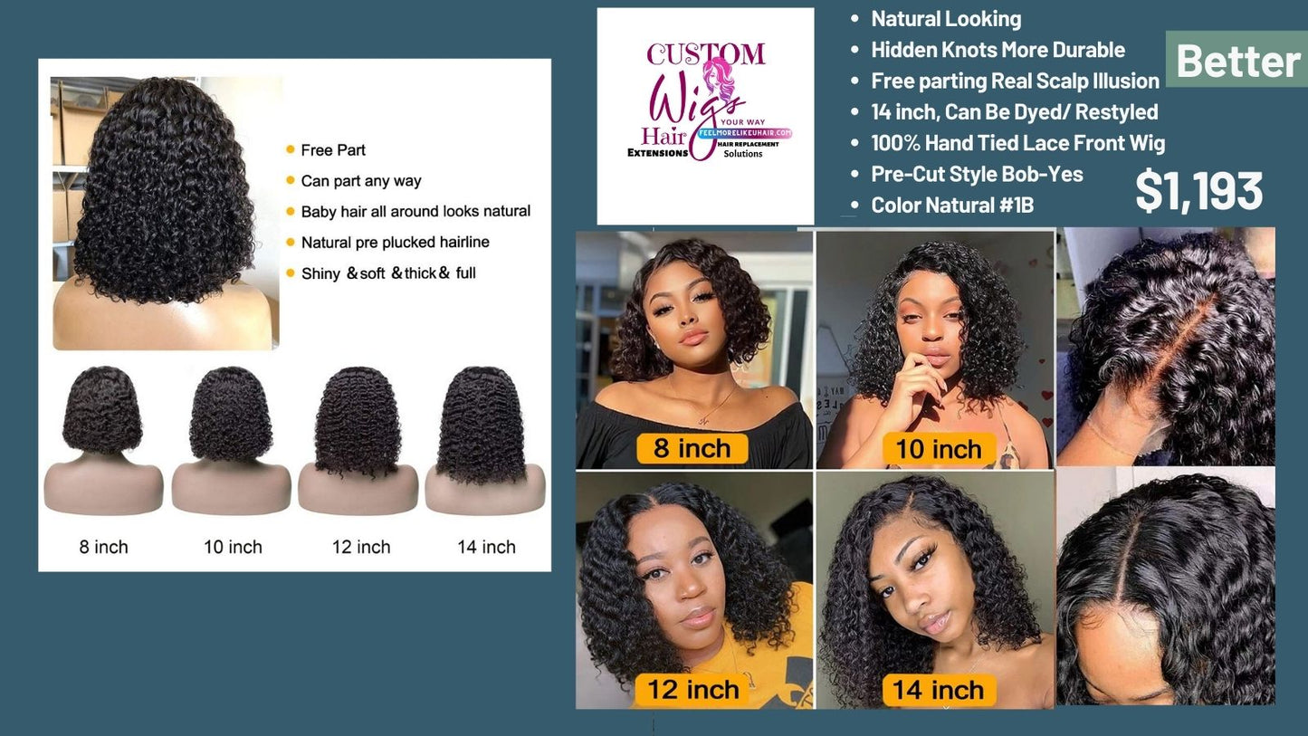 Human Hair Bob Wigs | Ready 2 Wear | Pre-Cut Service Bob Style Lace Front Water Wave Curly Wig