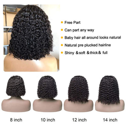Human Hair Bob Wigs | Ready 2 Wear | Pre-Cut Service Bob Style Lace Front Water Wave Curly Wig