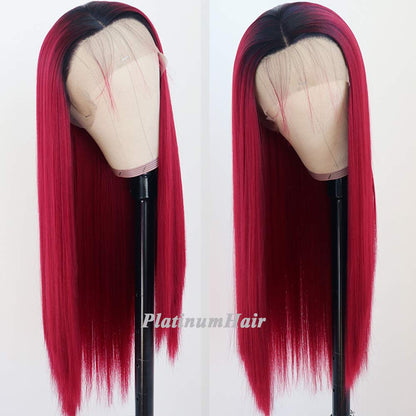 Natural looking Long Straight Lace Front Hair System Red Color Custom Wig Glueless