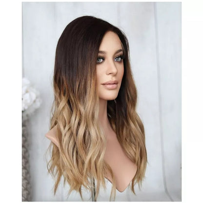 Ombre Color Honey Blonde Top European Human Hair Jewish Wig With Darker Hair Roots