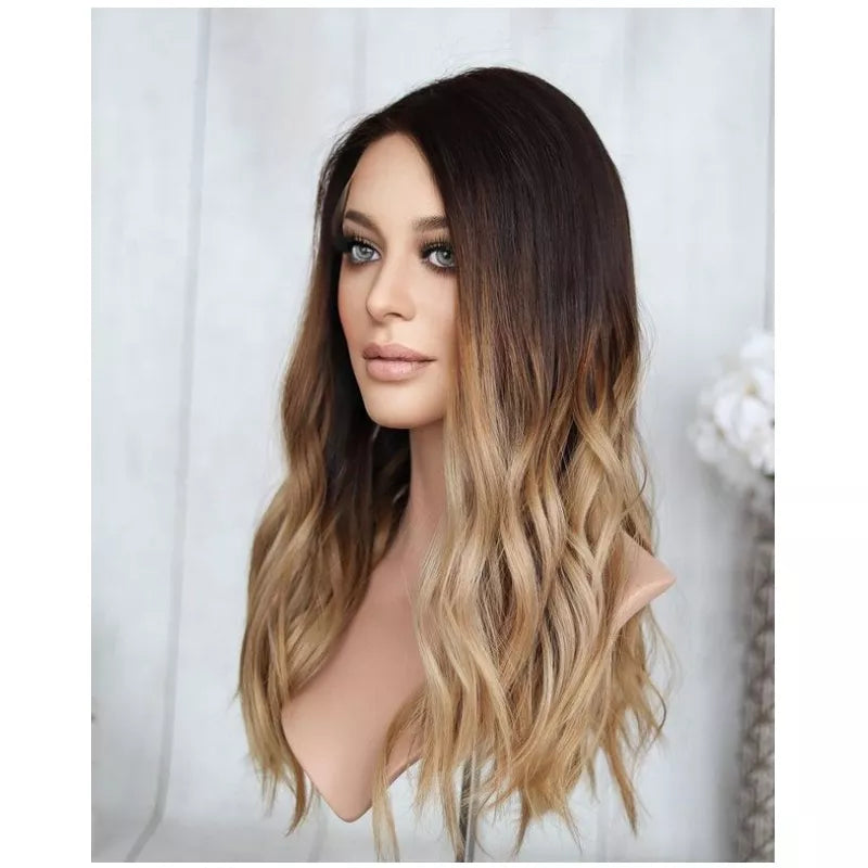 Ombre Color Honey Blonde Top European Human Hair Jewish Wig With Darker Hair Roots