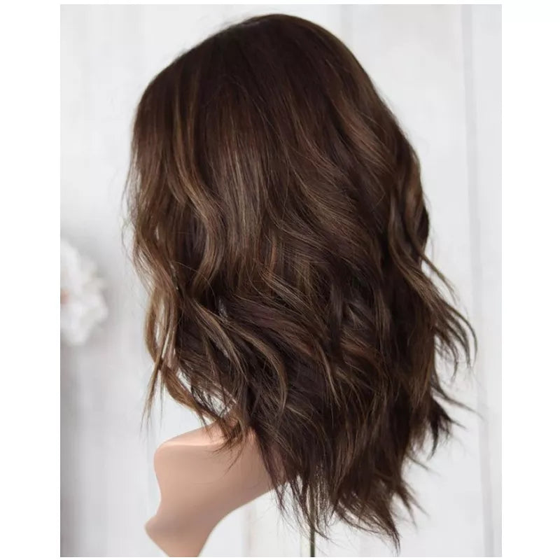 Natural Wave Shoulder Length Mixed Colored European Jewish Kosher Wig With Lace